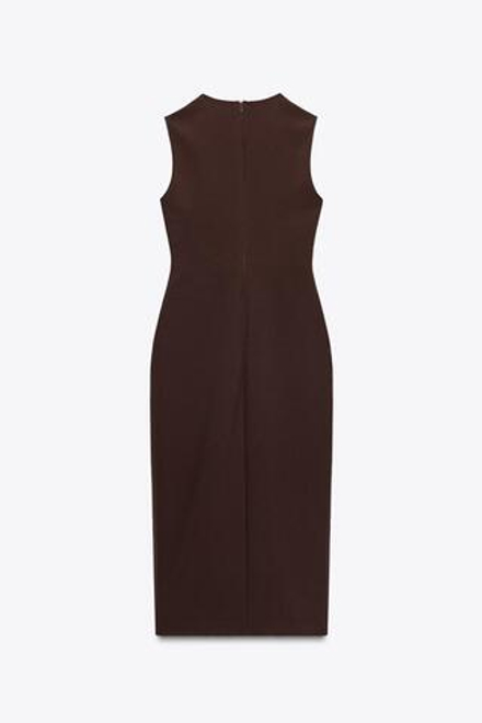 ZARA ПЛАТЬЕ-МИДИ ИЗ КРЕПА С ПОЯСОМ, КОРИЧНЕВЫЙ