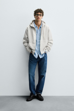 ZARA ТОЛСТОВКА С КАПЮШОНОМ НА МОЛНИИ, СЕРЫЙ МЕЛАНЖ