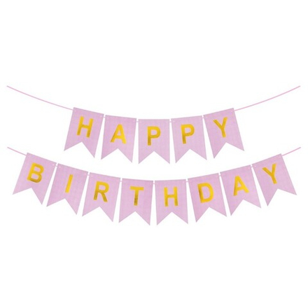 Гирлянда-флажки «Happy Birthday», розовый/ золотой, 500 см