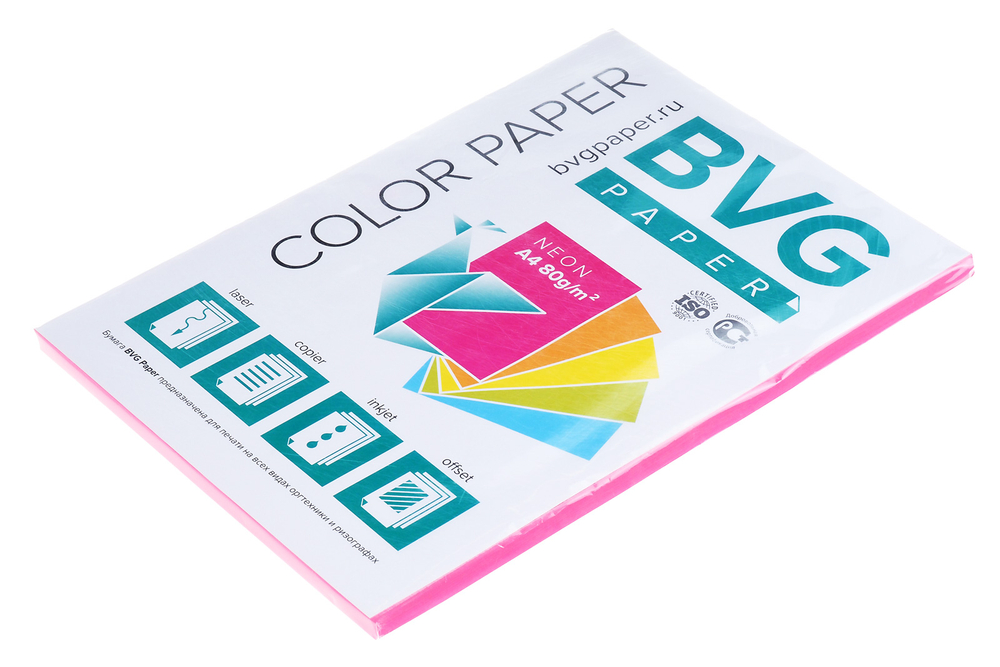 Бумага для офисной техники цветная neon красная А4 80г/м2 100л BVG