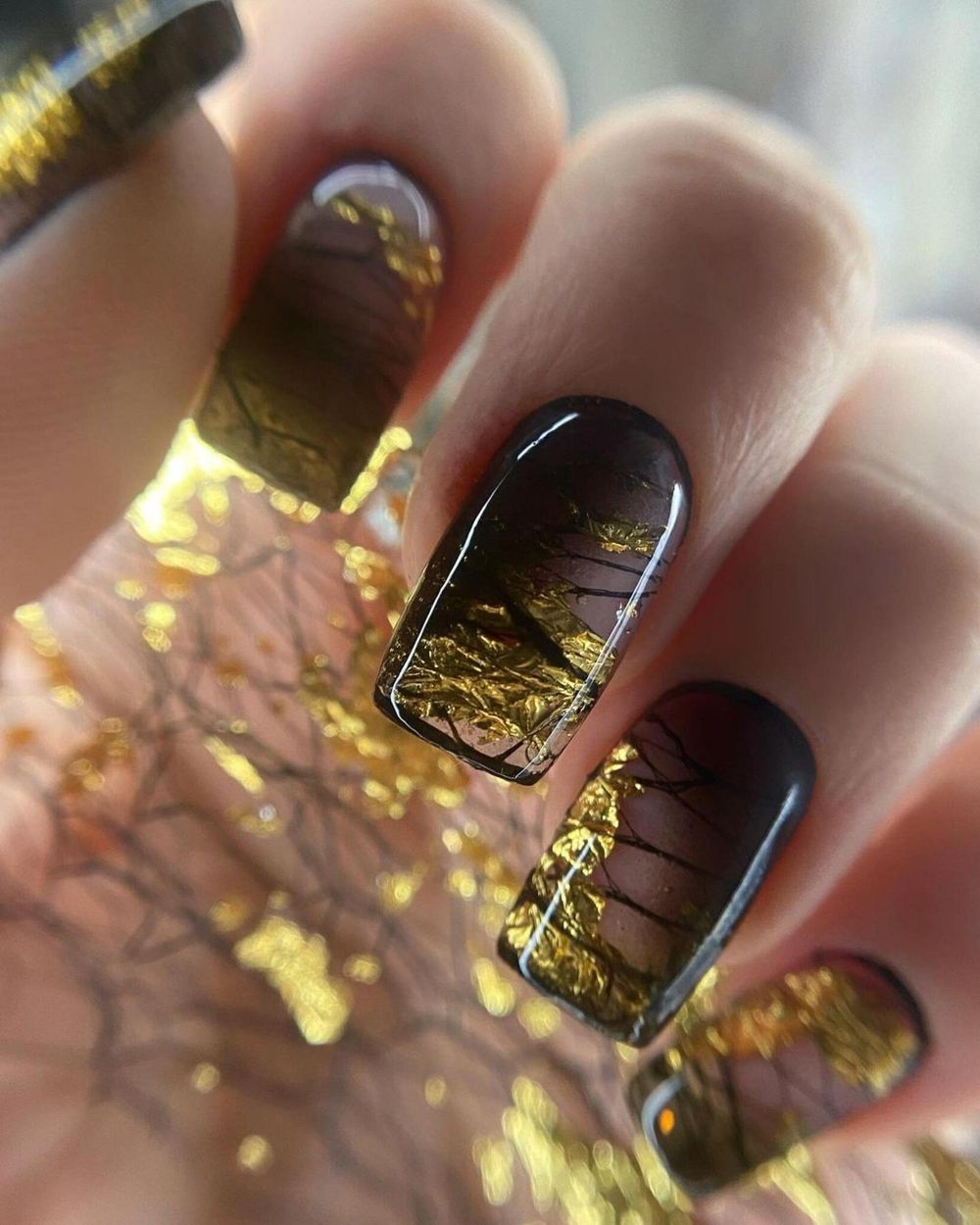 1584 Фольга "Сетка поталь" 4*25 см чёрный/золото