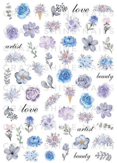 Слайдер-дизайн Crazy Shine Nails mini: Голубые цветы