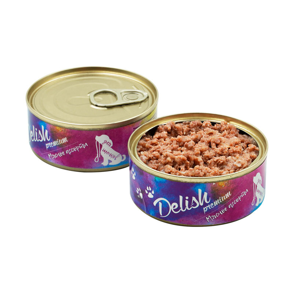 Консервы DELISH Premium для щенков, мясное ассорти - 100 гр