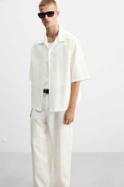 ZARA БРЮКИ ИЗ СМЕСОВОГО ЛИОЦЕЛЛА, БЕЛЫЙ