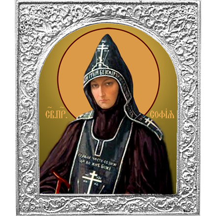 София Шамординская. Маленькая икона в серебряной раме 4,5 х 5,5 см.