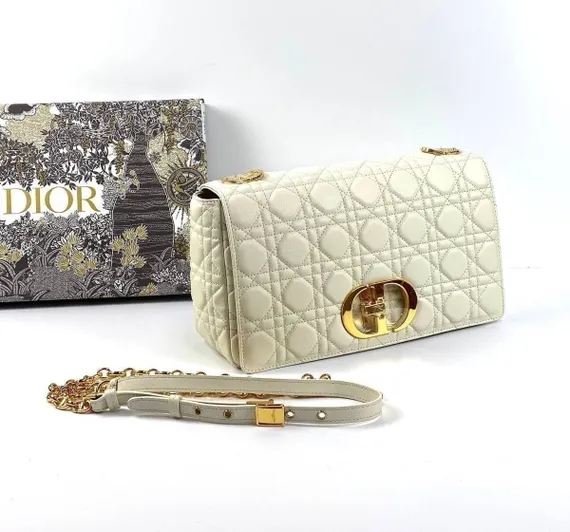 Сумка Dior Caro, модель большого формата кремовый