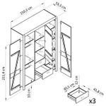 Шкаф деревянный 3 двери 3 ящика Мадейра 150х60х211 см из массива сосны