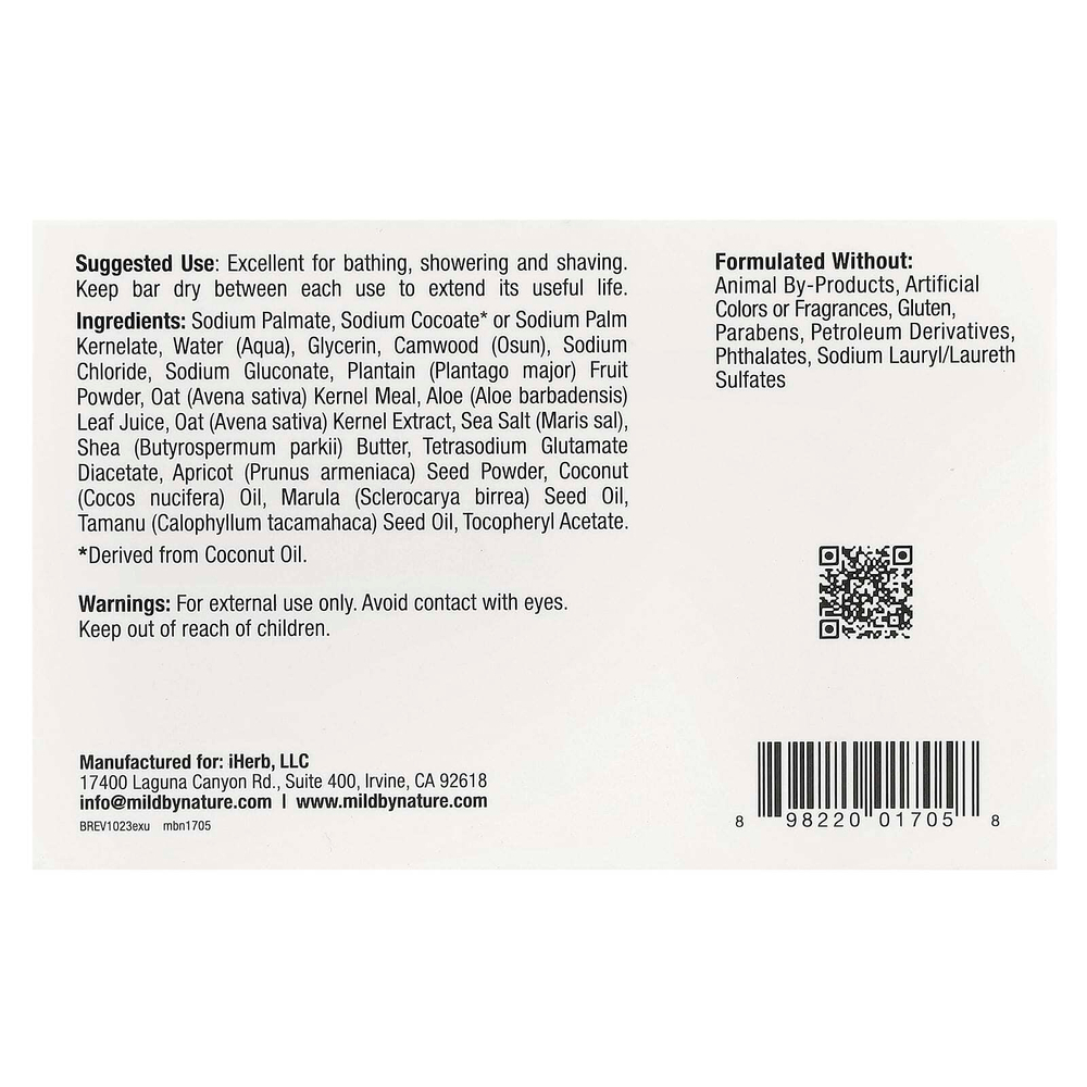 Mild By Nature, отшелушивающее мыло, с маслами марулы, таману и ши, без запаха, 141 г (5 унций)