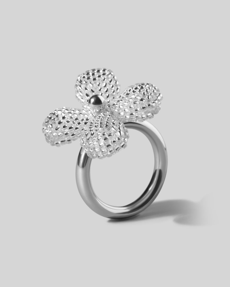 Кольцо Beaded Flower White