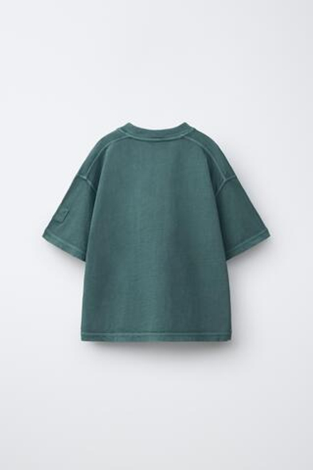 ZARA ФУТБОЛКА GARMENT DYE, ЗЕЛЕНОВАТО-СИНИЙ