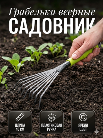 Грабельки веерные «Садовник» 40см пластиковая ручка ДоброСад
