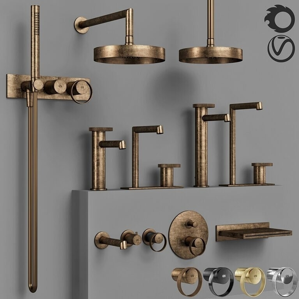 Смеситель для ванны/душа Gessi Anello, настенный, на 2 выхода, с переключателем ванна-душ, встраиваемый, цвет Brushed Brass PVD