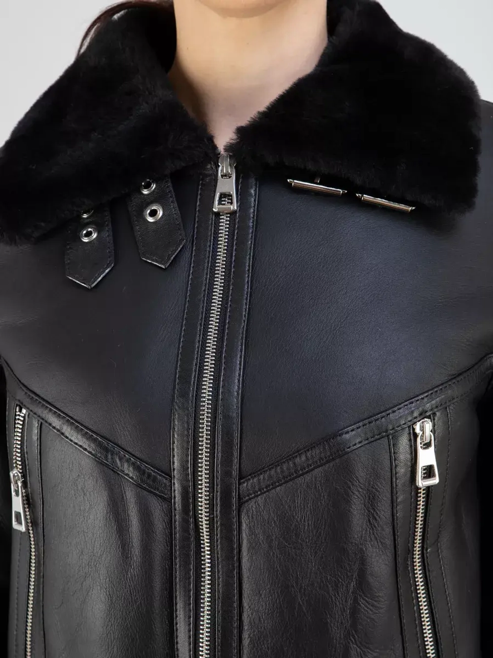 Дубленка зимняя натуральная короткая пилот авиатор