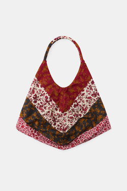 ZARA МАКСИ-СУМКА ИЗ 100% ХЛОПКА С ЦВЕТОЧНЫМ ПРИНТОМ, ГРАНАТОВЫЙ