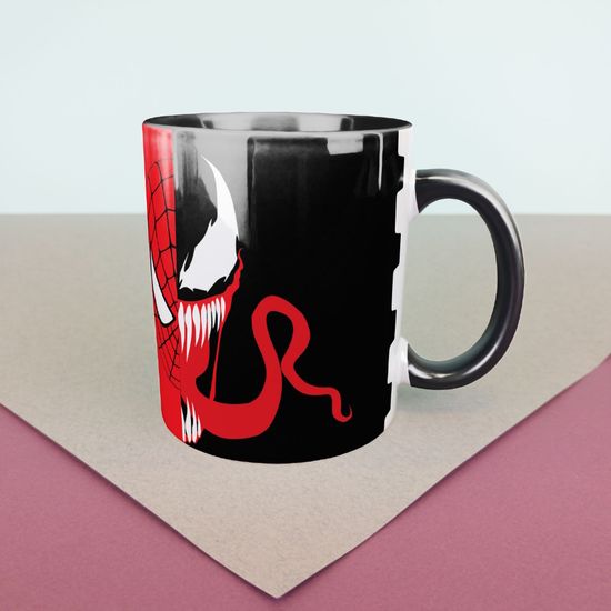 Кружка керамическая объем 330мл, "Человек-паук и Веном”, (черная)