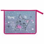 Папка для тетрадей ЮНЛАНДИЯ А4, 1 отделение, пластик, на молнии, "Meow", 271076