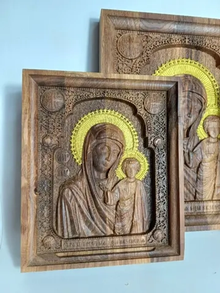 Освященная Икона Казанской Божией Матери 14х16.5см дуб - КПм
