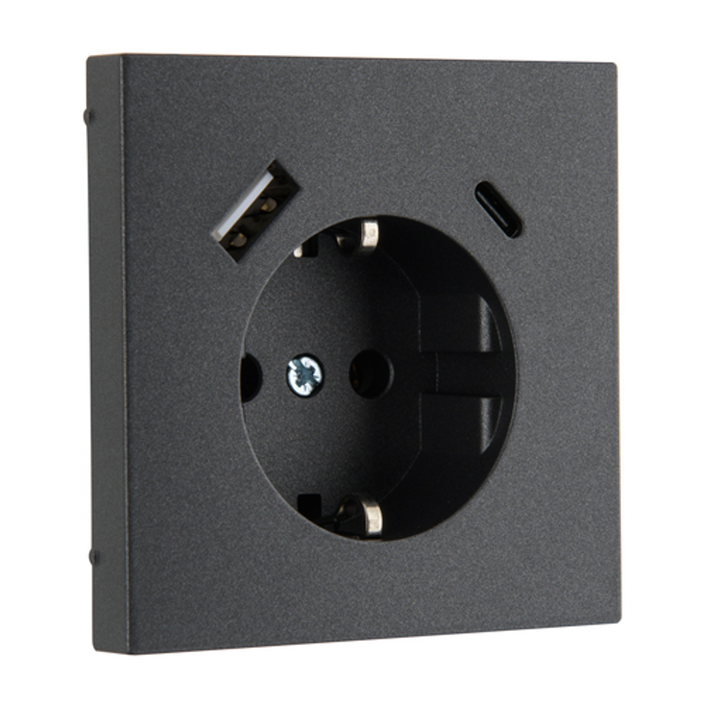 Розетка с USB, 16А 250В с зарядным (A+C) 3,4А LIREGUS MODERN IUK-3-01.M/BM антрацит матовый
