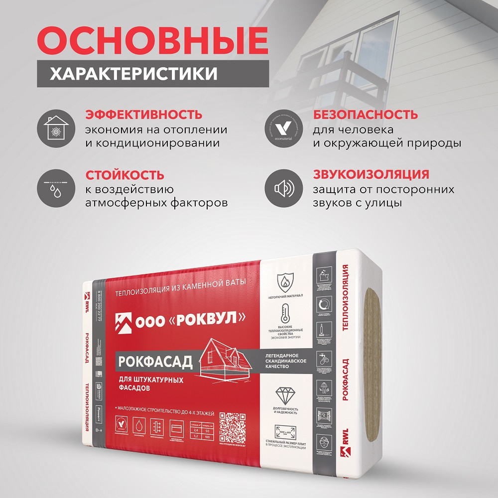 Базальтовая вата Rockwool Рокфасад 1000х600х100 мм 2 плиты в упаковке