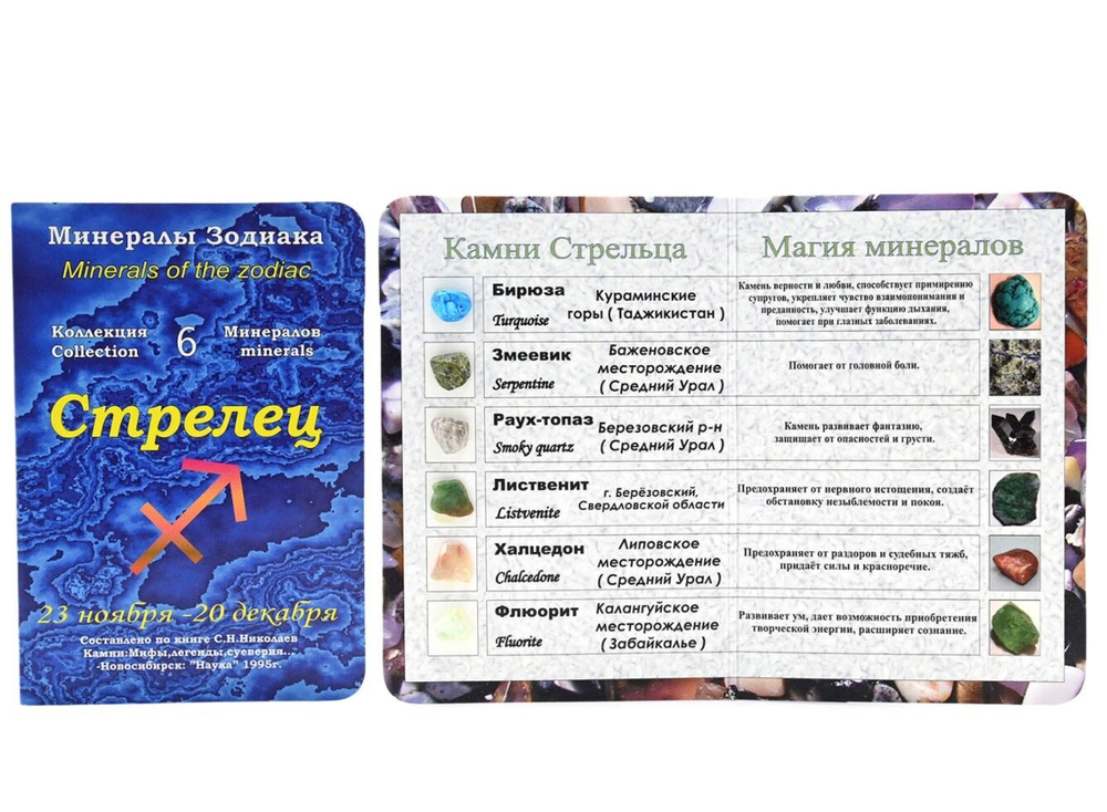 Открытка с минералами для знак зодиака "Стрелец" 70*100мм