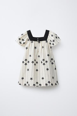 ZARA ПЛАТЬЕ С ЦВЕТОЧНОЙ ВЫШИВКОЙ, СВЕТЛО-БЕЖЕВЫЙ