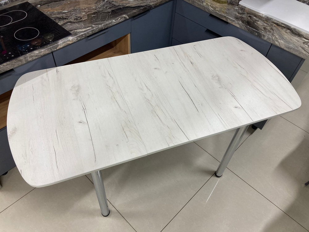 Стол разд ЛДСП подстолье прямое хром Царг.пояс дуб крафт белый Ст-ца дуб крафт белый