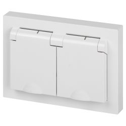 Розетка Intro Accent 6-210-01 2х2P+E Schuko с крышками штор., 16А-250В, IP44, СУ, AL/CU, белый | Intro