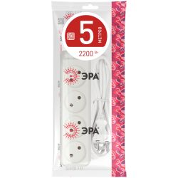 Удлинитель электрический ЭРА U-4-5m-2x1 без заземления 4 розетки 5м ПВС 2x1мм2 10А | Бытовые удлинители