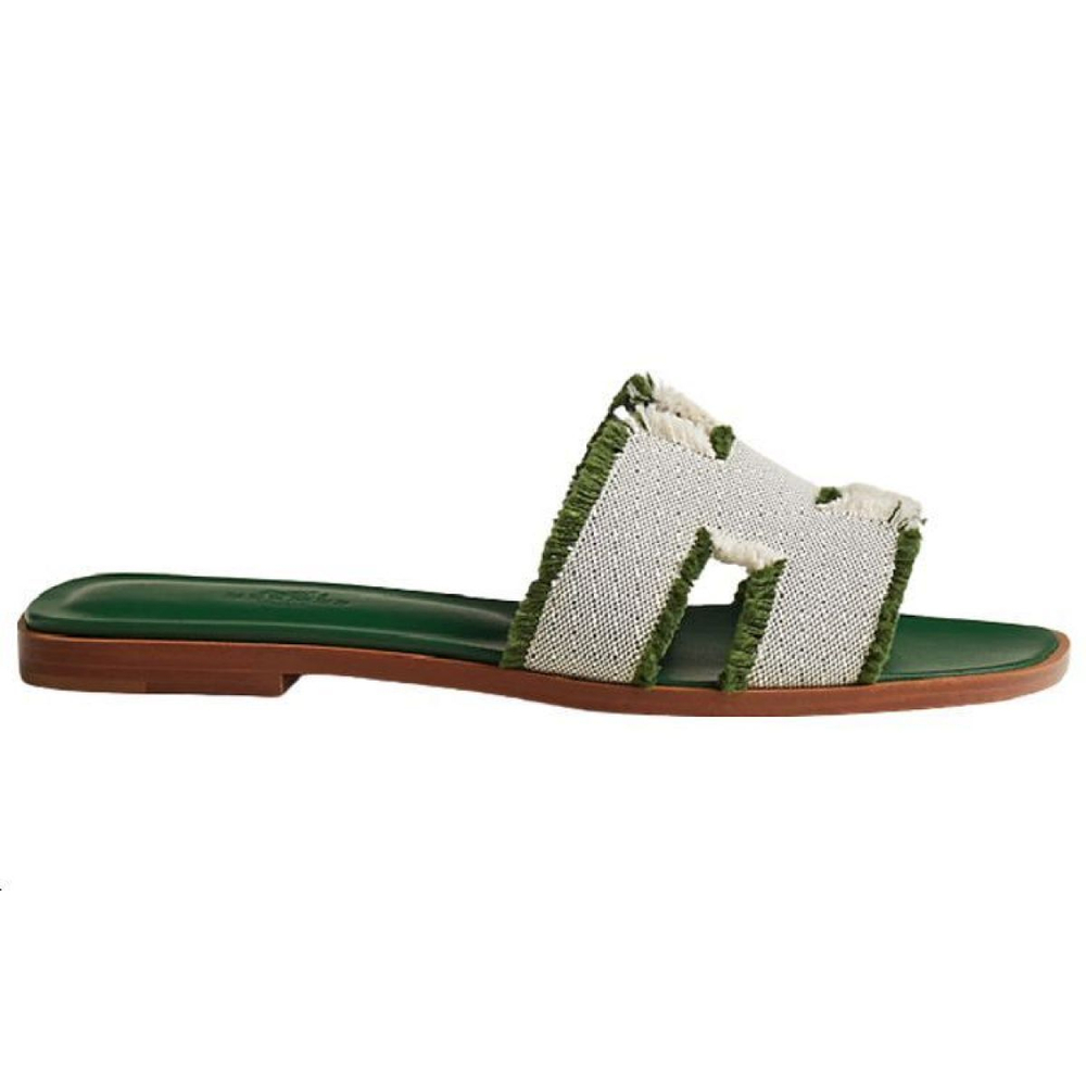 Hermes Oran canvas flat-bottomed fashion sandals women's green, H231095Z V1
