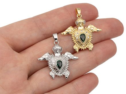 Подвеска "Черепашка" с фианитом, 25,8х27мм