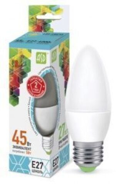Лампа светодиодная LED-СВЕЧА 5Вт 220В Е27 4000К  ASD РАСПРОДАЖА