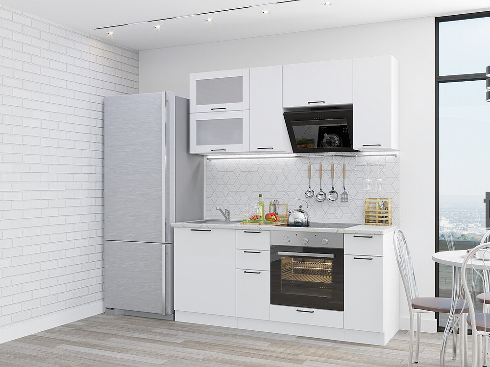 Прямая модульная кухня Флэт Плюс-01 White In 2S - Белый 2140*1800*600