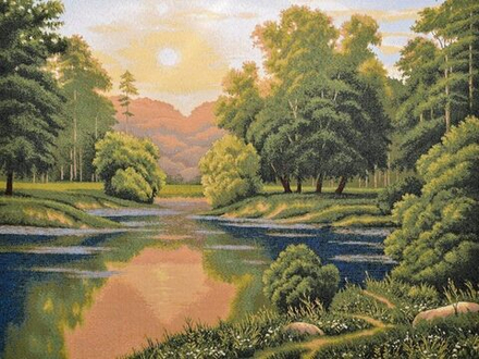 Гобеленовая картина "D. ЗАКАТ ЛЕТОМ" в багетной раме, Россия.