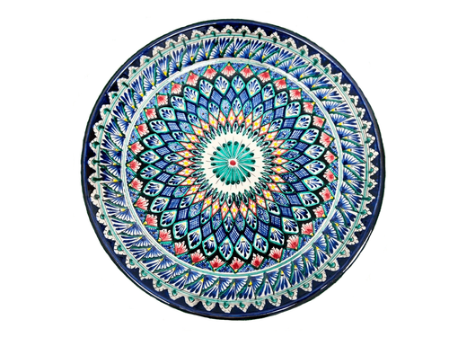 Ляган 38 см. резной синий Риштанский Мехроб
