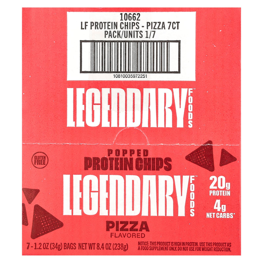 Legendary Foods, протеиновые чипсы, пицца, 7 пачек по 34 г (1,2 унции)