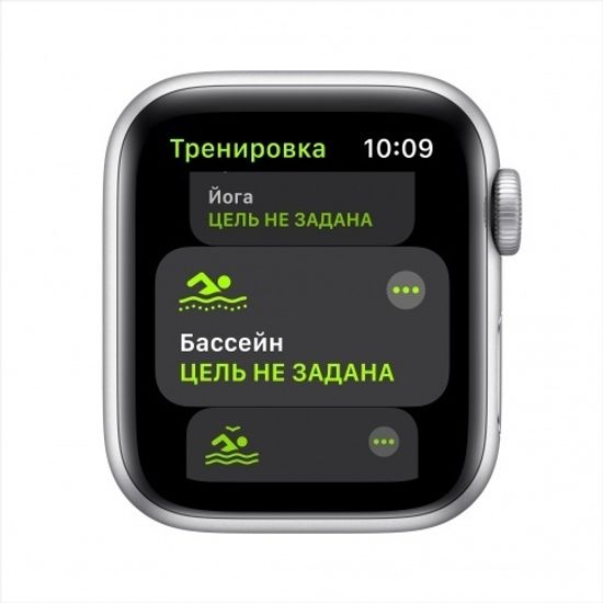 Apple Watch SE, 44 мм, корпус из алюминия серебристого цвета, спортивный ремешок белого цвета