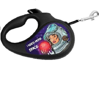 Поводок-рулетка WAUDOG R-leash, "Больше космоса", светоотражающая лента, L, до 50 кг, 5 м черный