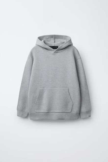 ZARA МЯГКИЙ ТРИКОТАЖНЫЙ СВИТЕР С КАПЮШОНОМ, ЖЕМЧУЖНО-СЕРЫЙ
