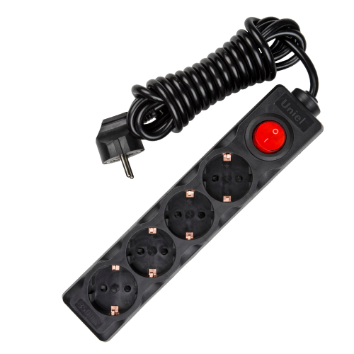 S-GCD4-3B BLACK Удлинитель серии Standart, шнур 3м., 4 гнезда, с/з. Черный. TM Uniel.