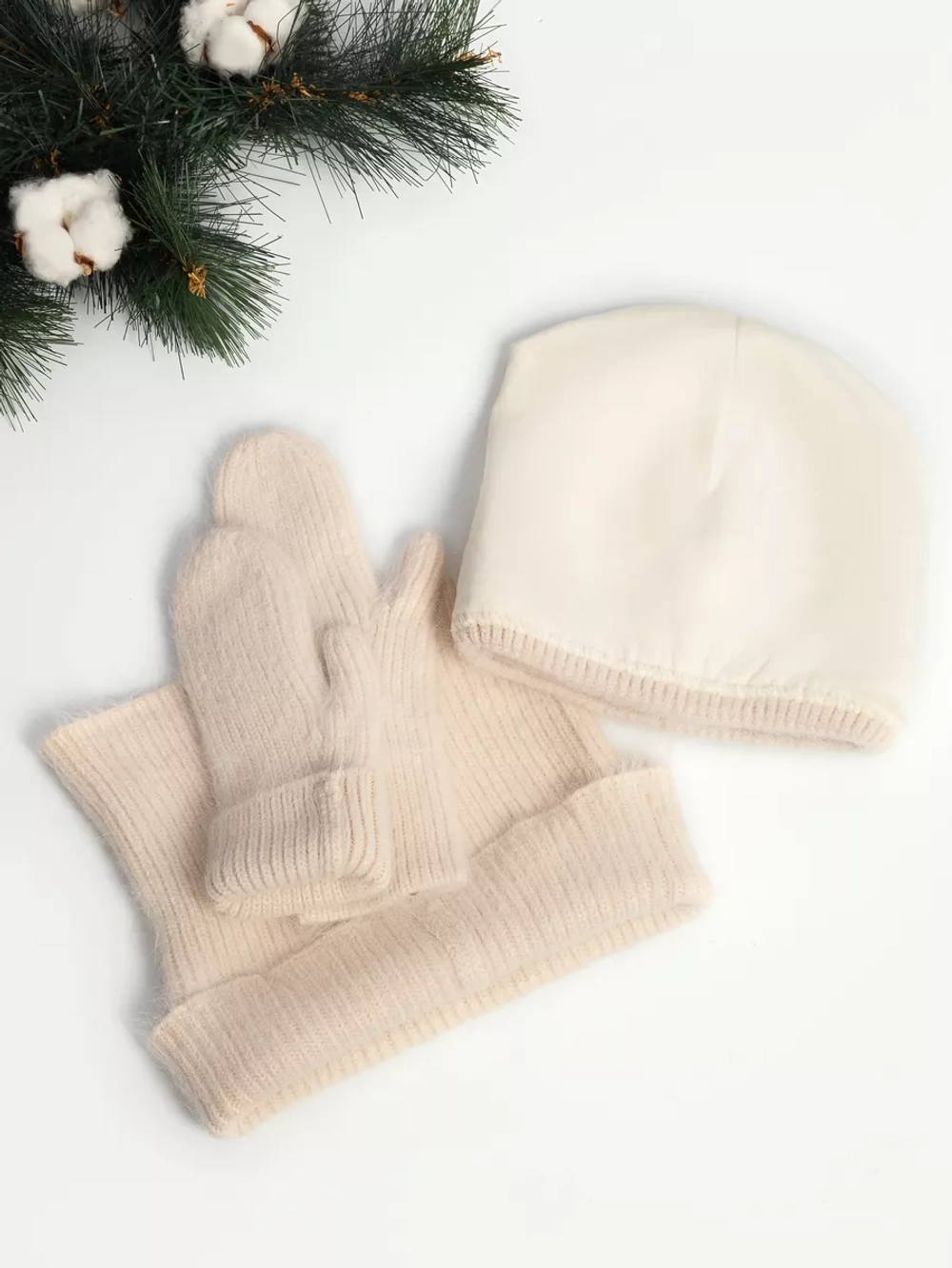 шапка снуд и варежки набор 3 в 1