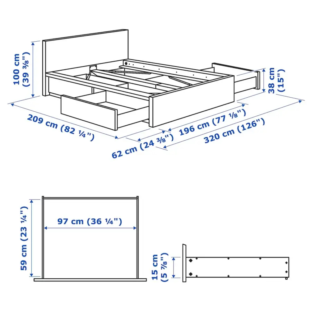 Каркас кровати с 4 ящиками для хранения - IKEA MALM, 200х180 см, белый, МАЛЬМ ИКЕА