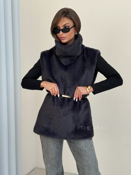 Графитовая манишка из эко-меха с поясом