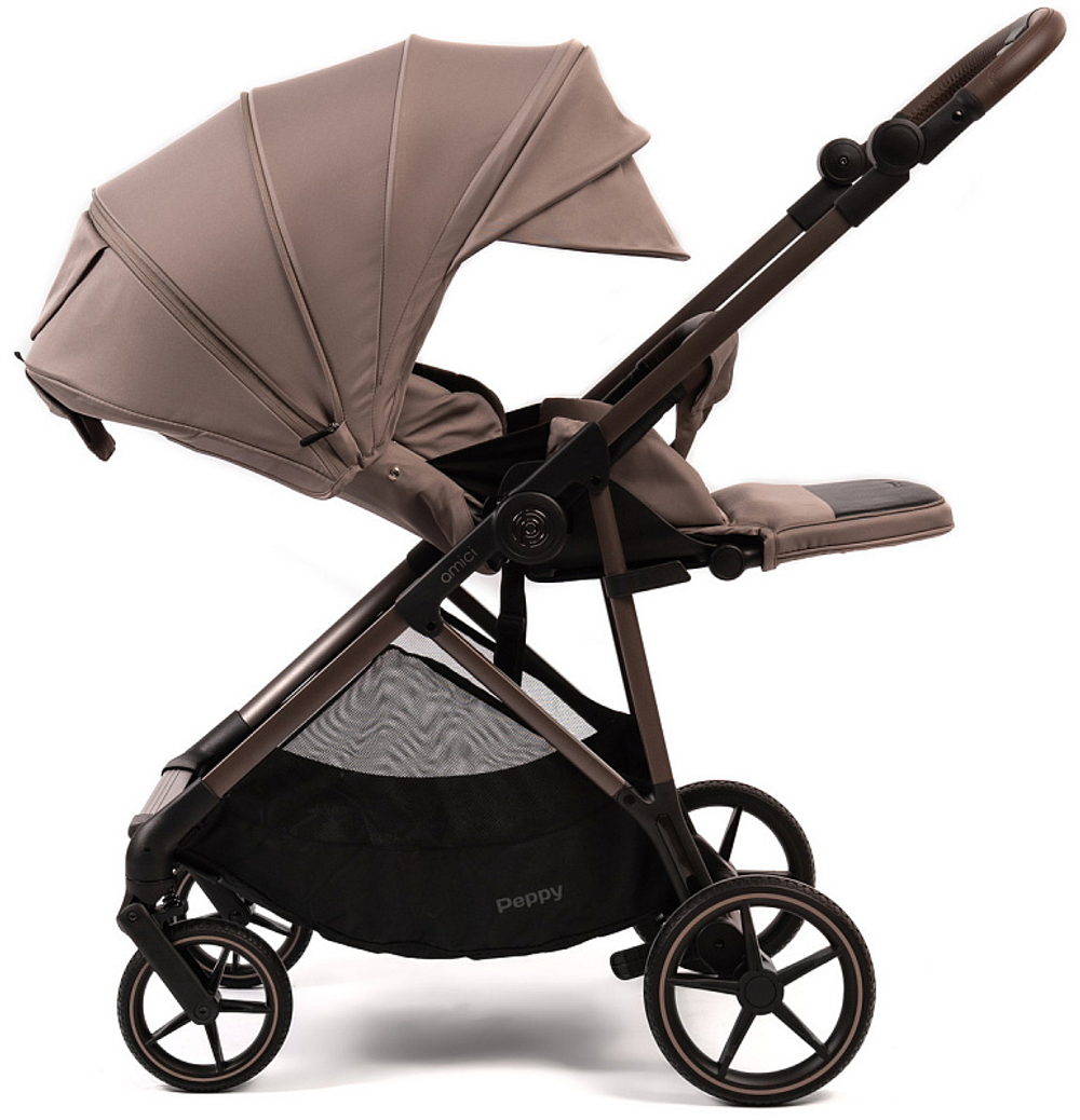 Прогулочная коляска Peppy Amici с автокреслом First Black Sandstone рама Greige