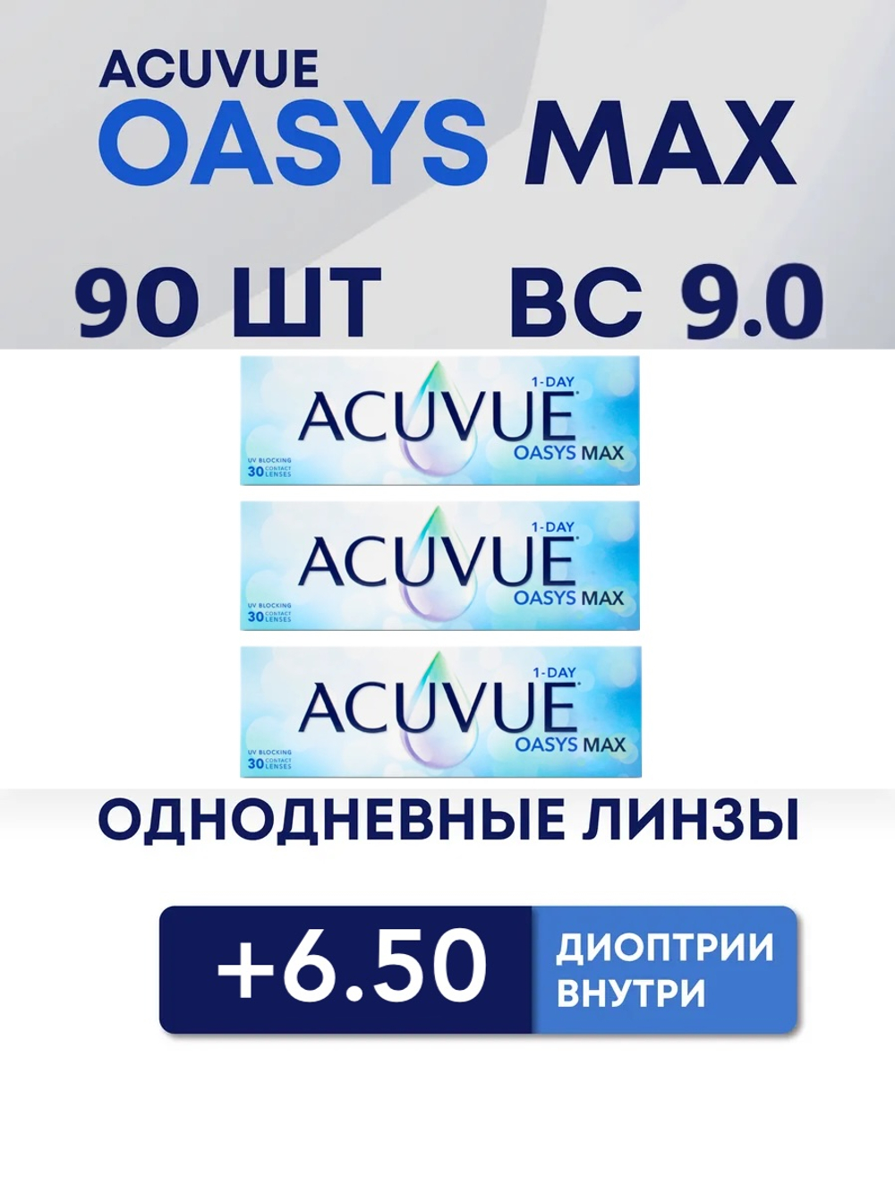 Однодневные контактные линзы Acuvue Oasys MAX 1-Day (комплект 90 линз)