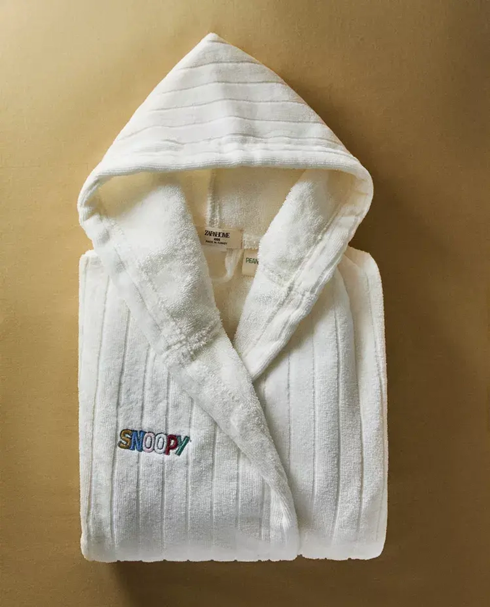 ZARA HOME ДЕТСКИЙ ХАЛАТ С ВЫШИВКОЙ "PEANUTS", ЖЕЛТОВАТО-БЕЛЫЙ