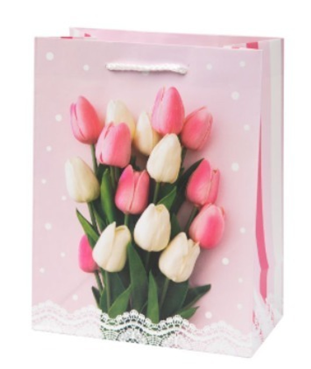 Бумажный пакет для сувенирной продукции с ламинацией, с шириной основания 17,8 cм, плотность бумаги 140 г/м2 / 17,8*22,9*9,8см арт.87933