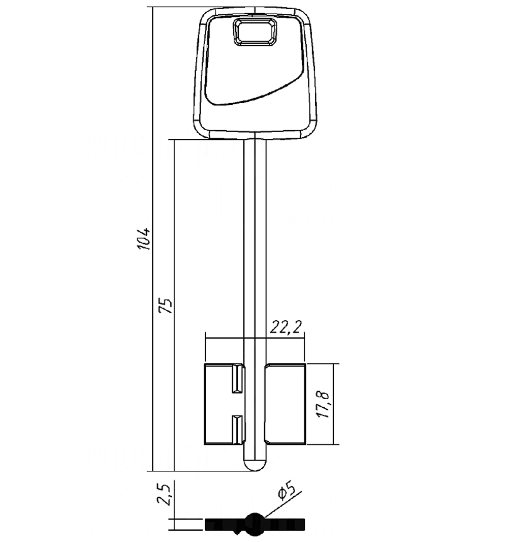 Заготовка сувальдного ключа 10682 APS5DP (синий)