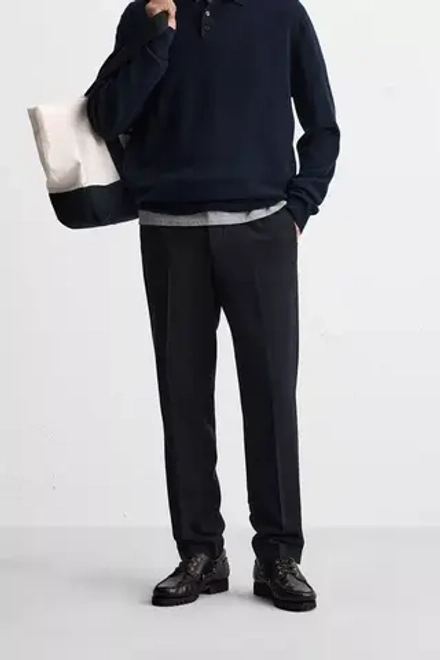 ZARA ШЕРСТЯНЫЕ БРЮКИ С РЕЛЬЕФНЫМ УЗОРОМ, МОРСКОЙ СИНИЙ