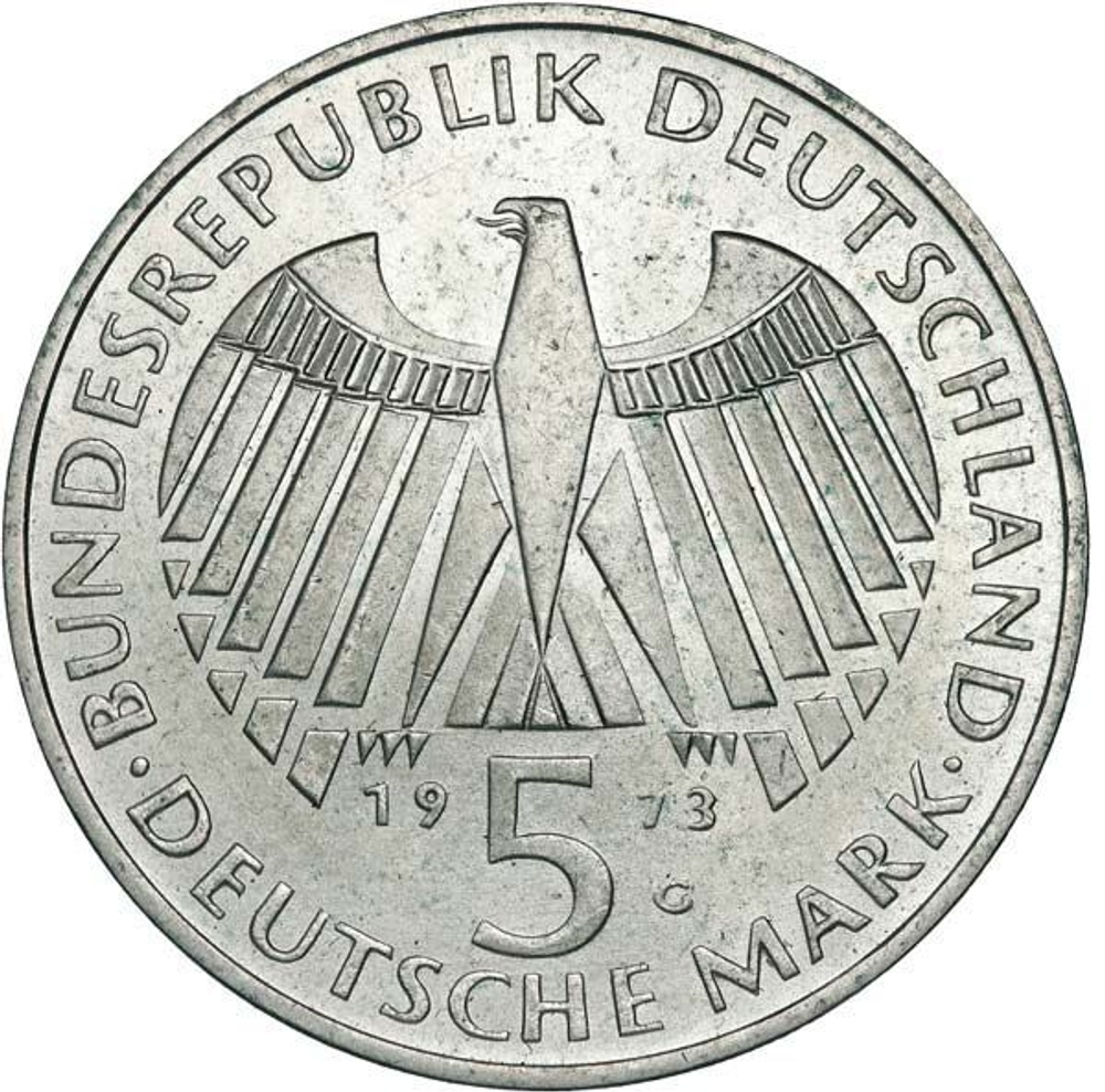 Germany, 5 Mark 1973 – Frankfurt Parliament Commemoration (Karlsruhe Mint - "G"), MS