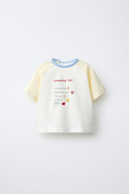 ZARA ФУТБОЛКА С КОНТРАСТНЫМИ РУКАВАМИ РЕГЛАН, ЖЕЛТОВАТО-БЕЛЫЙ
